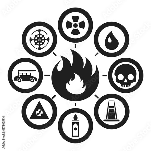 Hazardous Symbols Black White Icons Set