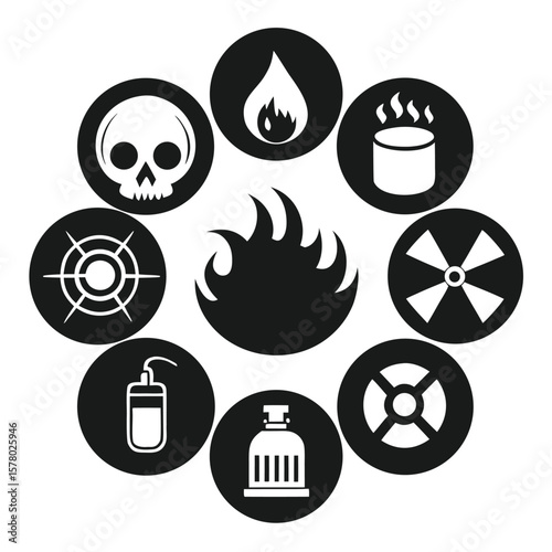 Hazardous Symbols Black White Icons Set