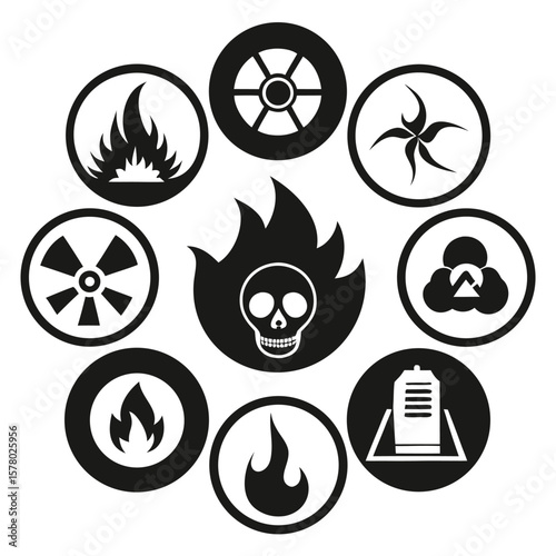Hazardous Symbols Black White Icons Set
