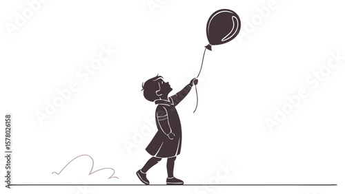 Silhouette of Boy Holding Balloon – Summer Childhood Freedom Vector for Birthday, Festival, and Decorative Crafts

