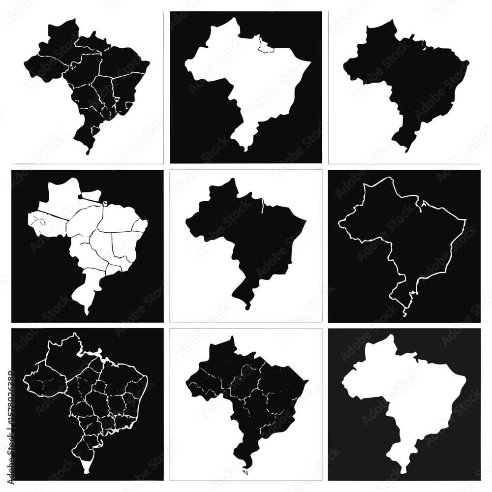 Fototapeta premium Brazil Map States Regions Vector Set