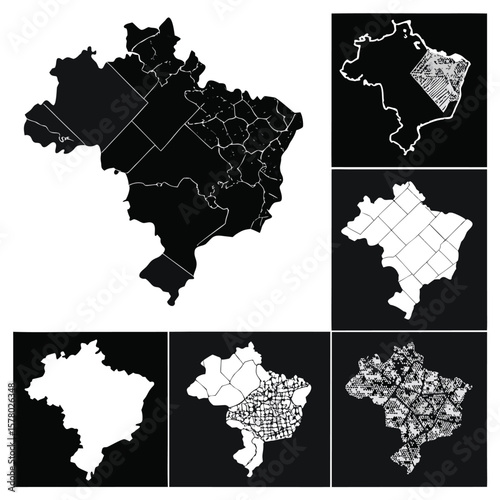 Brazil Map States Regions Vector Set