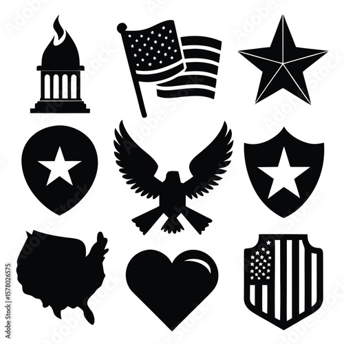 Patriotic, Memorial & Symbolic Icons Silhouettes Set