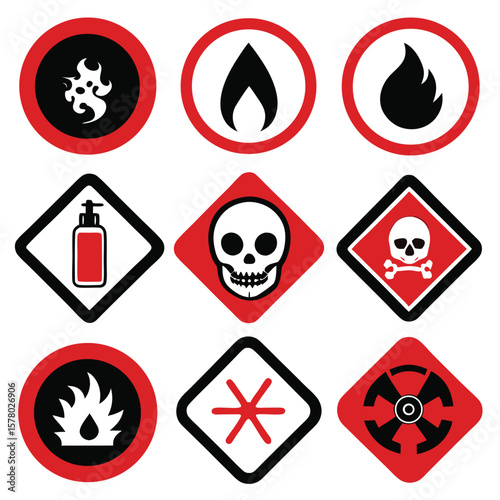 Hazardous Warning Signs and Symbols Set