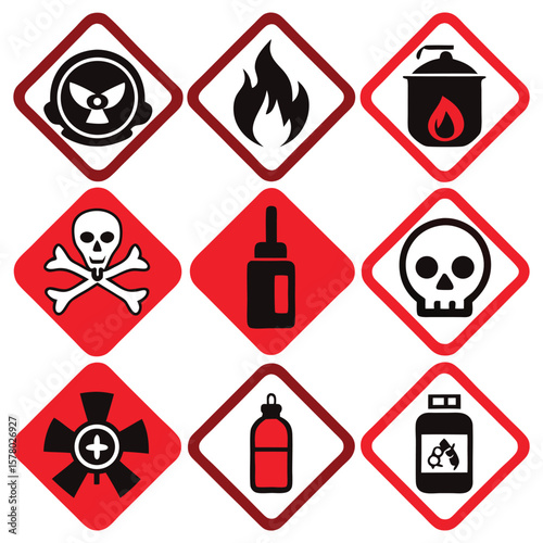 Hazardous Warning Signs and Symbols Set