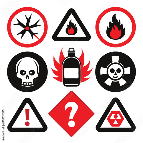 Hazardous Warning Signs and Symbols Set