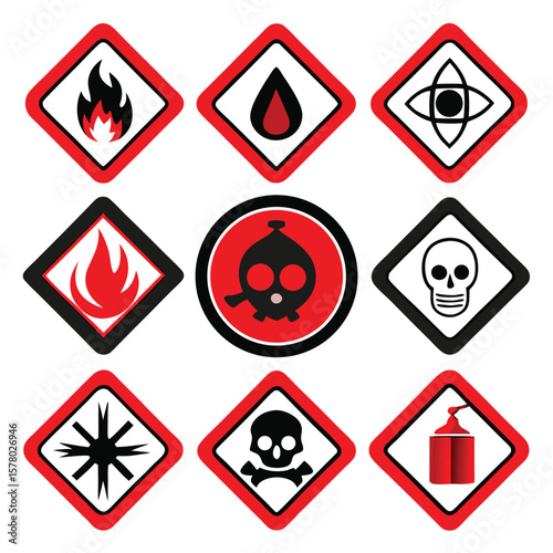 Hazardous Warning Signs and Symbols Set