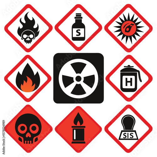 Hazardous Warning Signs and Symbols Set