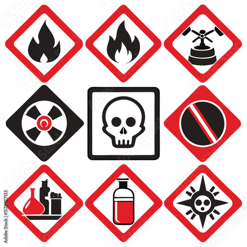 Hazardous Warning Signs and Symbols Set
