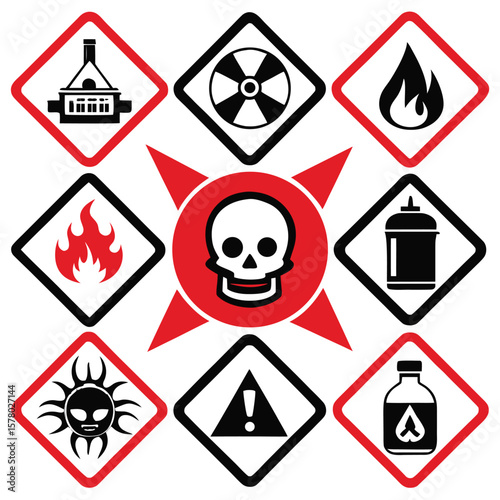 Hazardous Warning Signs and Symbols Set