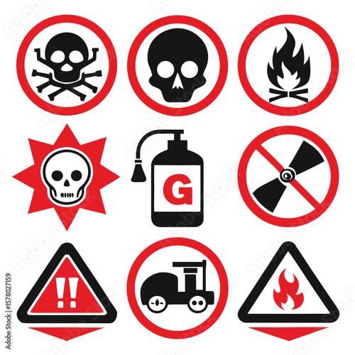 Hazardous Warning Signs and Symbols Set