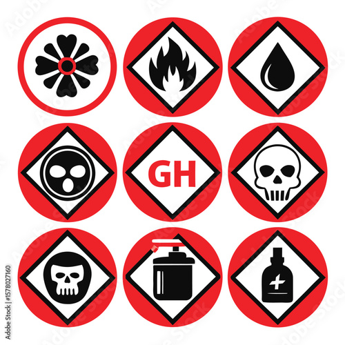Hazardous Warning Signs and Symbols Set