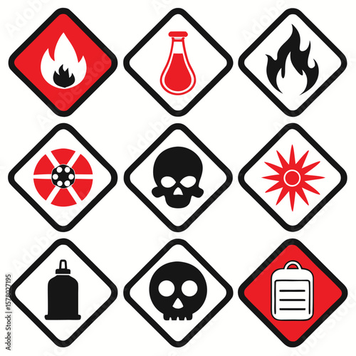 Hazardous Warning Signs and Symbols Set