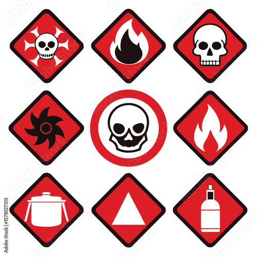 Hazardous Warning Signs and Symbols Set