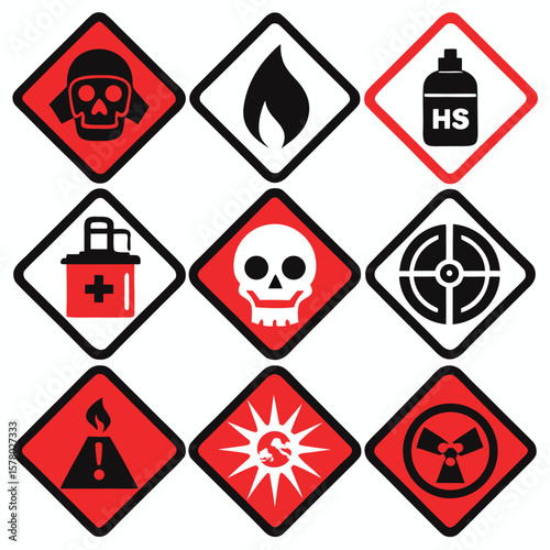 Hazardous Warning Signs and Symbols Set
