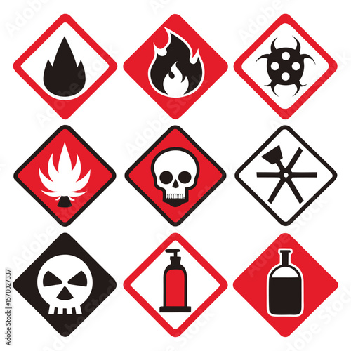 Hazardous Warning Signs and Symbols Set