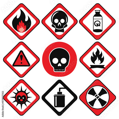 Hazardous Warning Signs and Symbols Set