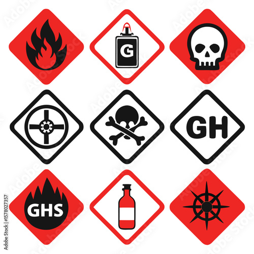 Hazardous Warning Signs and Symbols Set