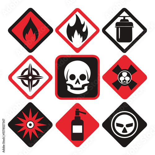 Hazardous Warning Signs and Symbols Set