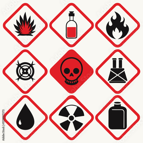 Hazardous Warning Signs and Symbols Set