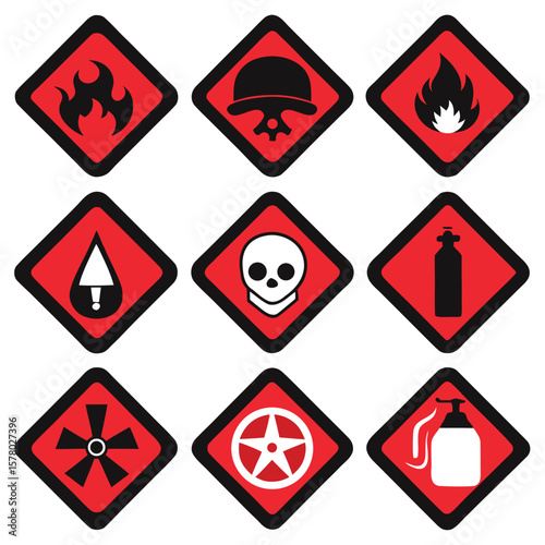 Hazardous Warning Signs and Symbols Set