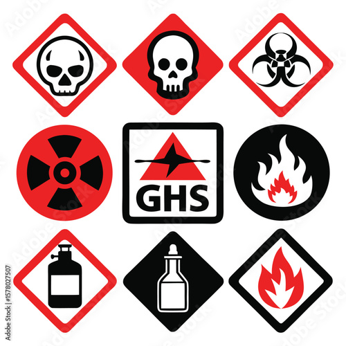 Hazardous Warning Signs and Symbols Set
