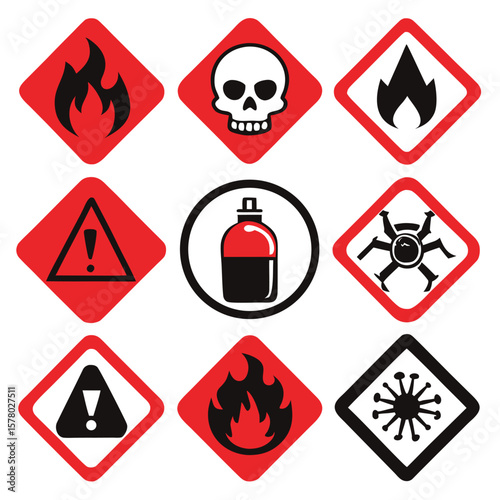 Hazardous Warning Signs and Symbols Set
