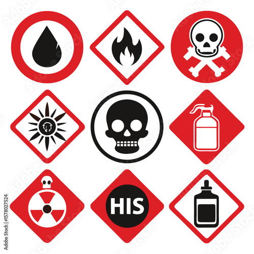 Hazardous Warning Signs and Symbols Set