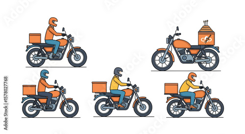 Motorbike Delivery Service Illustrations in Urban Setting