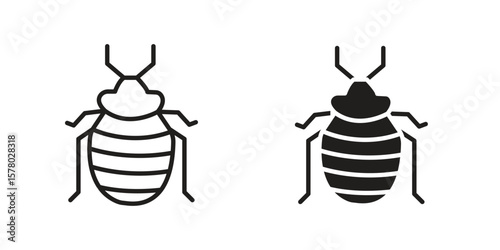 Bedbug icon symbol set in black. line and flat icons