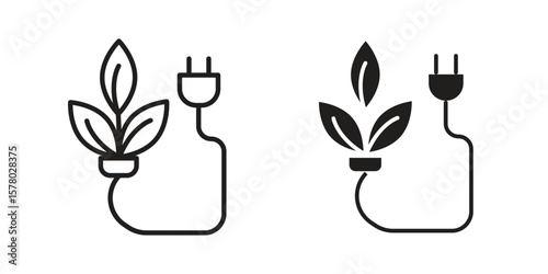 Biomass energy icon symbol set in black. line and flat icons