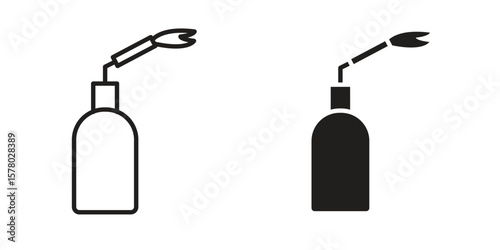 Blowtorch icon symbol set in black. line and flat icons