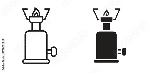 Camping gas icon symbol set in black. line and flat icons
