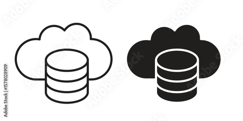 Cloud server icon symbol set in black. line and flat icons