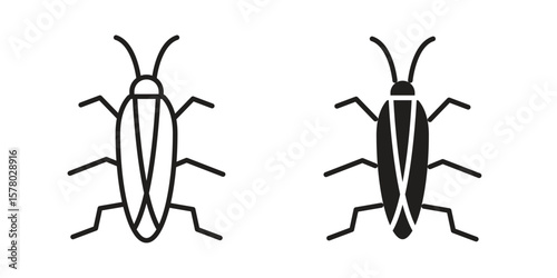 Cockroach icon symbol set in black. line and flat icons