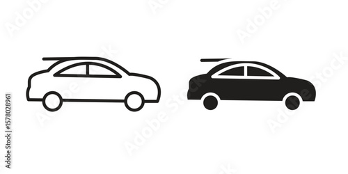 Compact car icon symbol set in black. line and flat icons