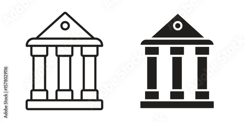 Courthouse icon symbol set in black. line and flat icons
