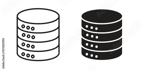Cylinder database icon symbol set in black. line and flat icons