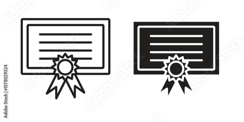 Diploma icon symbol set in black. line and flat icons