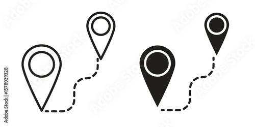 Distance icon symbol set in black. line and flat icons