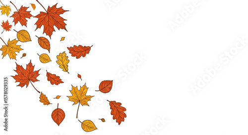 Beautiful falling autumn leaves illustration on a transparent background PNG, perfect for warm and vibrant autumn-themed design