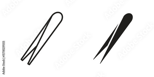 Eyebrow tweezers icon symbol set in black. line and flat icons