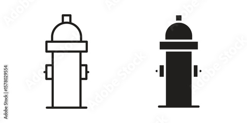Fire hydrant icon symbol set in black. line and flat icons
