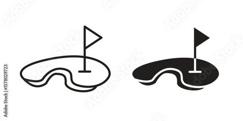 Golf yard icon symbol set in black. line and flat icons