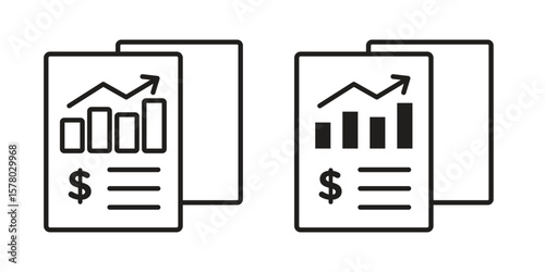 Income statement icon symbol set in black. line and flat icons
