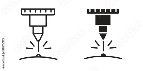 Laser machine icon symbol set in black. line and flat icons