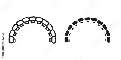 Lingual braces icon symbol set in black. line and flat icons