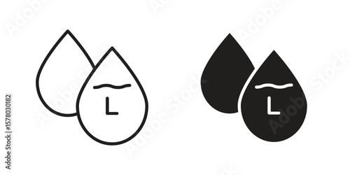 Liter icon symbol set in black. line and flat icons