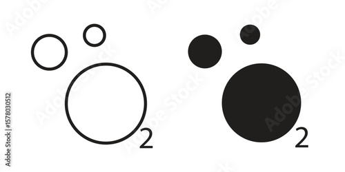 Oxygen O2 icon symbol set in black. line and flat icons