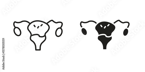 Pelvic inflammatory disease icon symbol set in black. line and flat icons